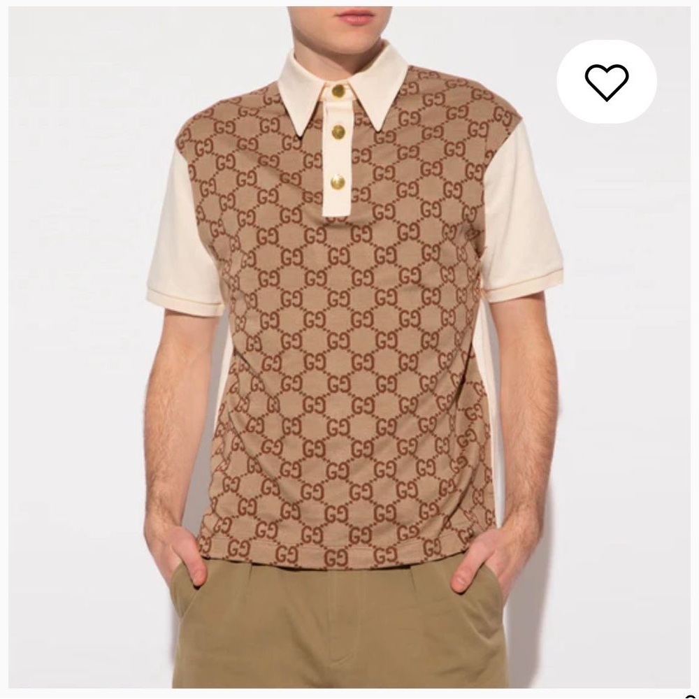 Gucci Men's Beige and Cream GG Polo Shirt